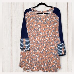 Celeste Leopard Print Blouse with Navy Accents